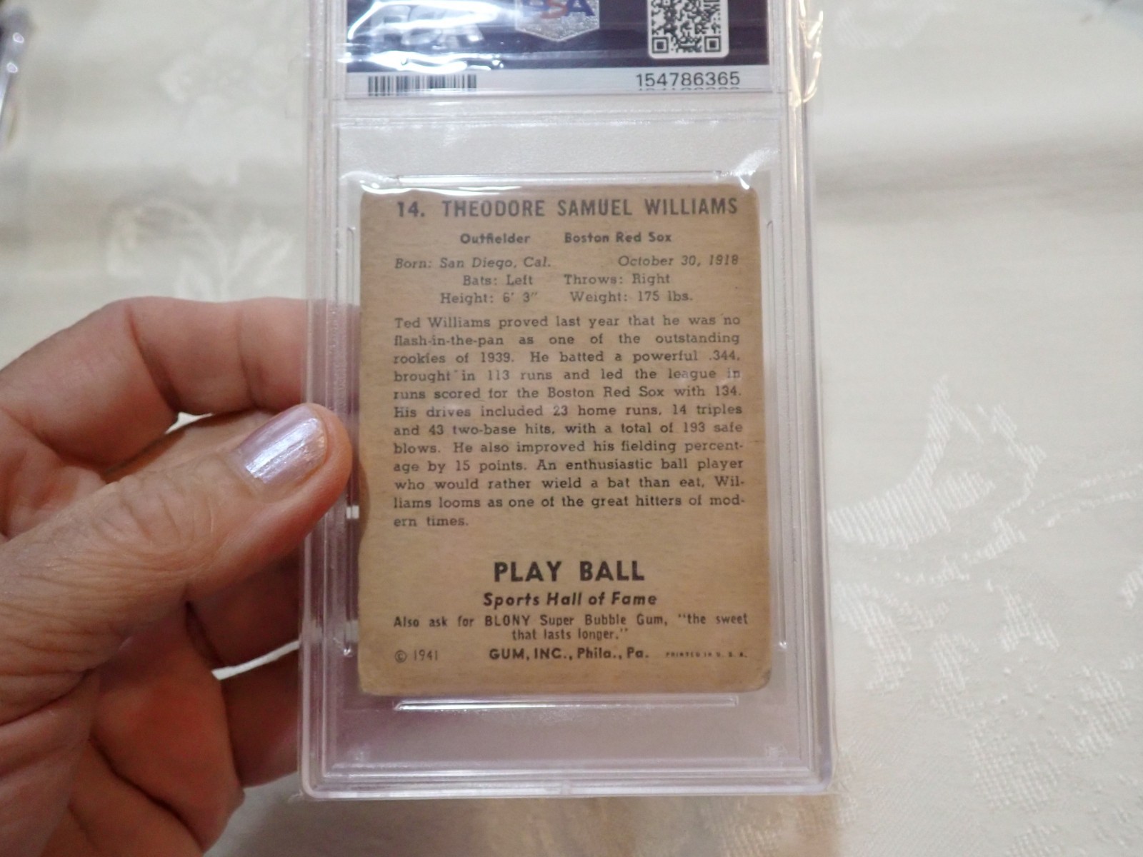 1941 Play Ball Set-Break # 14 Ted Williams PSA 1 PR view 6