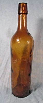 Bouteille ancienne verre ambré inscription à l'acide PHARMACIENS REUNIS NANTES - Photo 1/4