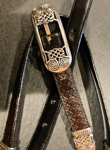 Brighton Womens Reversible Leather Belt B4200 Silver Mesh Textured & Smooth M32 - Picture 2 of 6