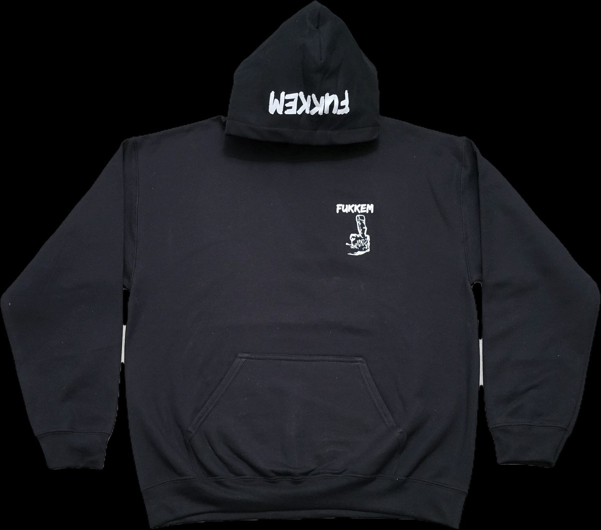 FUKKEM Hoodie Sweatshirt Streetwear Black XL *Middle Finger