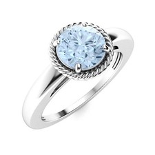 March Aquamarine Stone Sterling Silver Promise Solitaire Statement New Ring
