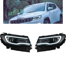 1Pair Led Car Headlight DRL Headlamp Assembly For 2017-2019 Jeep Compass
