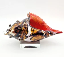 Hand Blown Art Glass Cased Conch Shell on Glass Base Murano Style