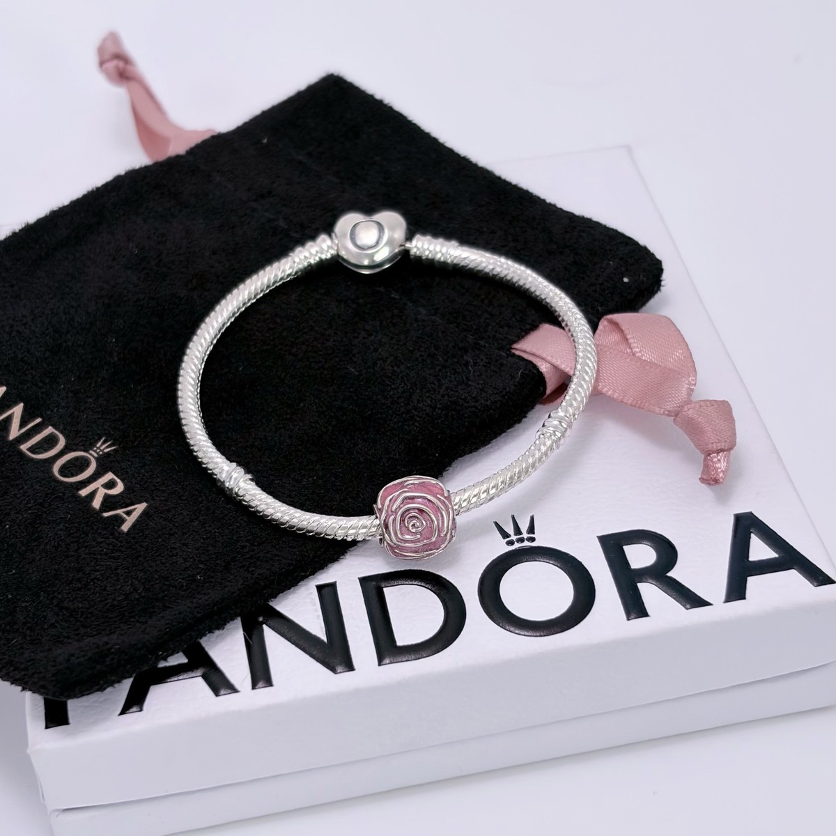 PANDORA 925 ale Silver Pink Rose in Bloom Charm #793212C01