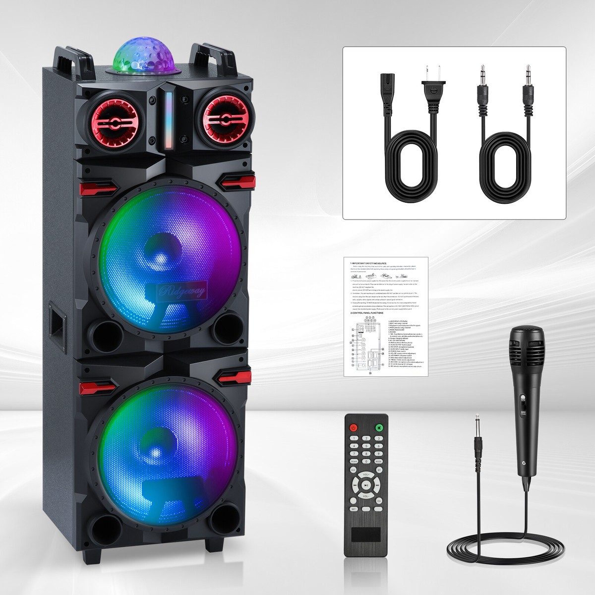 Dazone QS-82102BL Portable Bluetooth Party Speaker | Dual 10" Woofers, 9000W Peak, FM, Karaoke, Remote