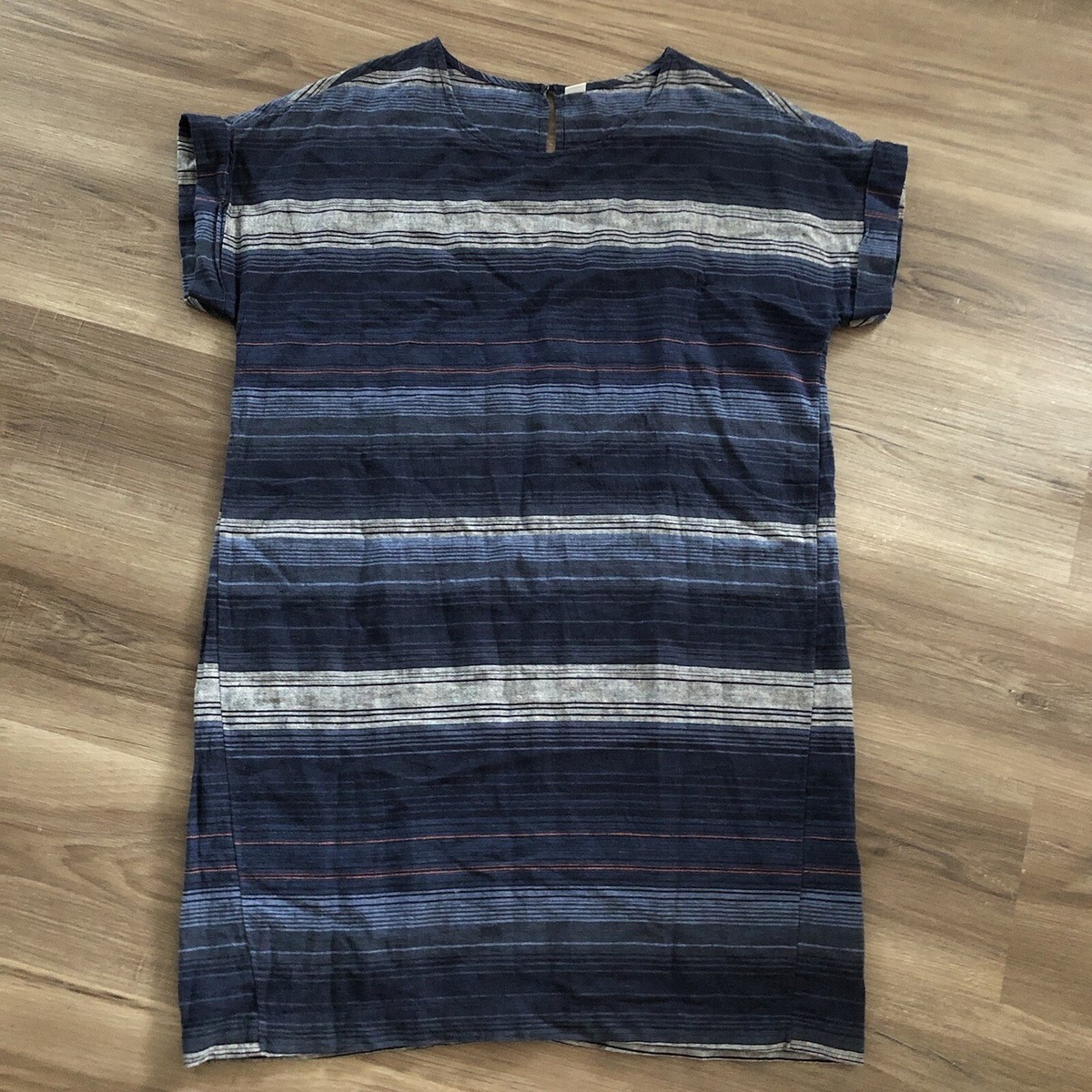 Old Navy Linen Blend Stripe Shift Dress Blue Women Large