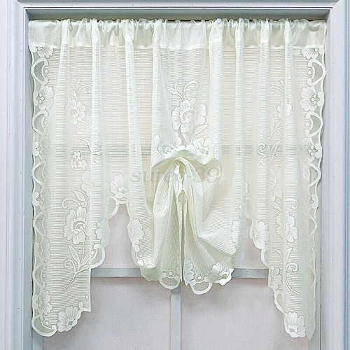 1 Panels Vintage Embroidered Floral Lace Sheer Swag Curtain Valance Tier Kitchen - Picture 33 of 38