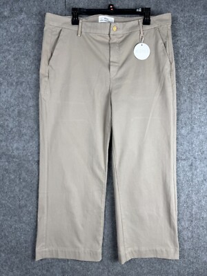 ELIMS Pants Women's 34 (37 x 25) Beige MALIBU CROP Chino Made Los Angeles NWT **