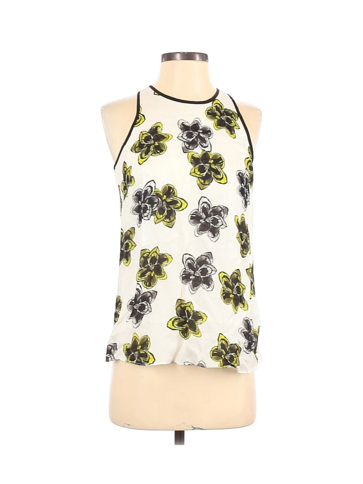 Nuevo con etiquetas Milly Talla 0 Marie Citron Cuello Alto Sin Mangas Seda Blanco Tanque Floral $225 Foto 2 de 4