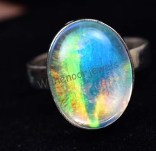 Aurora Opal 925 Sterling Silver Adjustable Ring Oval Beautiful Women Ring
