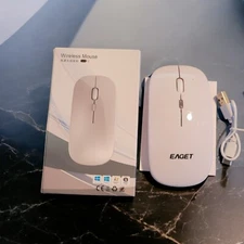 Eaget White Dual Mode Bluetooth Rechargable Wireless Mouse W Cord EM09