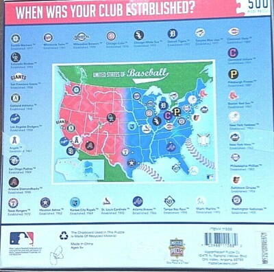 Baseball Map United States of Baseball COMPLETE 500 Pc