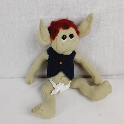 Handmade Pixie Elf Halloween Green Fabric Stuffed & Jointed Elf 11 1/2'' Goblin