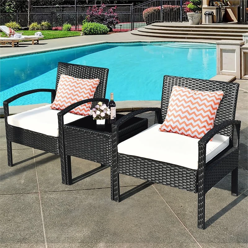 Costway 3 piece Rattan Patio Furniture Set with Seat Cushions in
