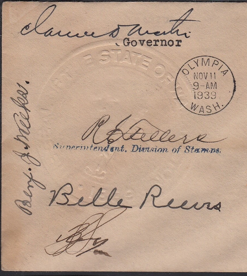 1939 Washington Statehood Sc 858 signed Governor & other notables to Wunder - Image 2 of 4