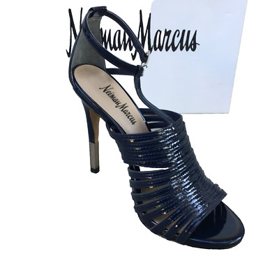 NEIMAN MARCUS Women 4.5'' High Heels Blue Navy Vera Size 7M Strap w/Box