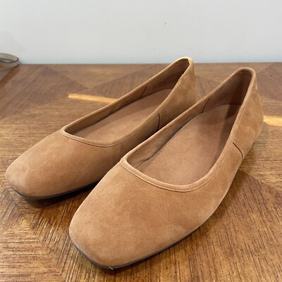 Vionic Orinda Ballet Flat Womens 9 Brown Suede Square Toe