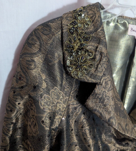 BAISERS ROUGE Metallic Brown Paisley Beaded Sequin Crop Jacket Size 8 S1 - Picture 4 of 7