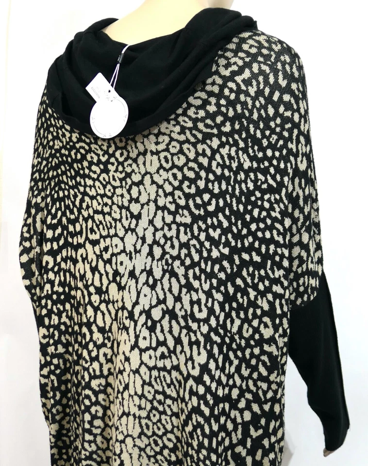 Rxb Black Leopard Oversized Deep Dolman Cowl Sweater Top or Dress XL Nwt - Image 4 of 4