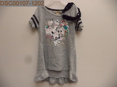 One Step Up Girl's Short Sleeve Shirt w/ Headband, Gray ''Squad Goals'' 4T, #63619