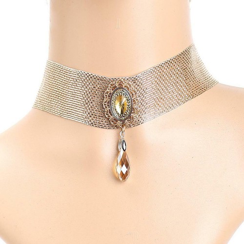 Gold Metal Choker Necklace Wide Party Large Statement Necklace Mesh - Picture 5 of 6