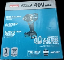 Makita 40v Max Xgt Brushless Cordless 4-speed Mid-torque 1/2in Impact wrench