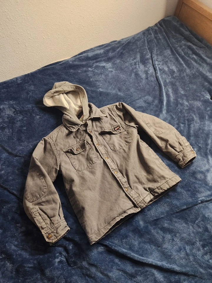 Chaqueta Dickies acolchada forrada de lona juvenil pequeña gris cremallera completa con capucha al aire libre Foto 2 de 4