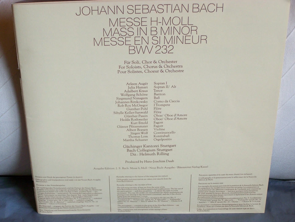 J.S. Bach Mass in B-Minor Auger Hamari Schone Rilling German Edition FINE & RARE - Image 2 of 4