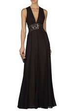 NEW BCBG STACY PLUNGING V-NECK EMBELLISHED WAIST GOWN JGK64C98/L298A SIZE 8