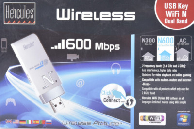 Hercules Wireless Dual Band USB 600 Wi-Fi Adapter 300Mbit/s Dongle 4790017