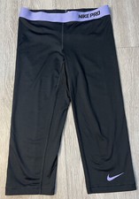 Nike Pro Leggings Womens Cropped Running Workout Black with Purple Trim Medium