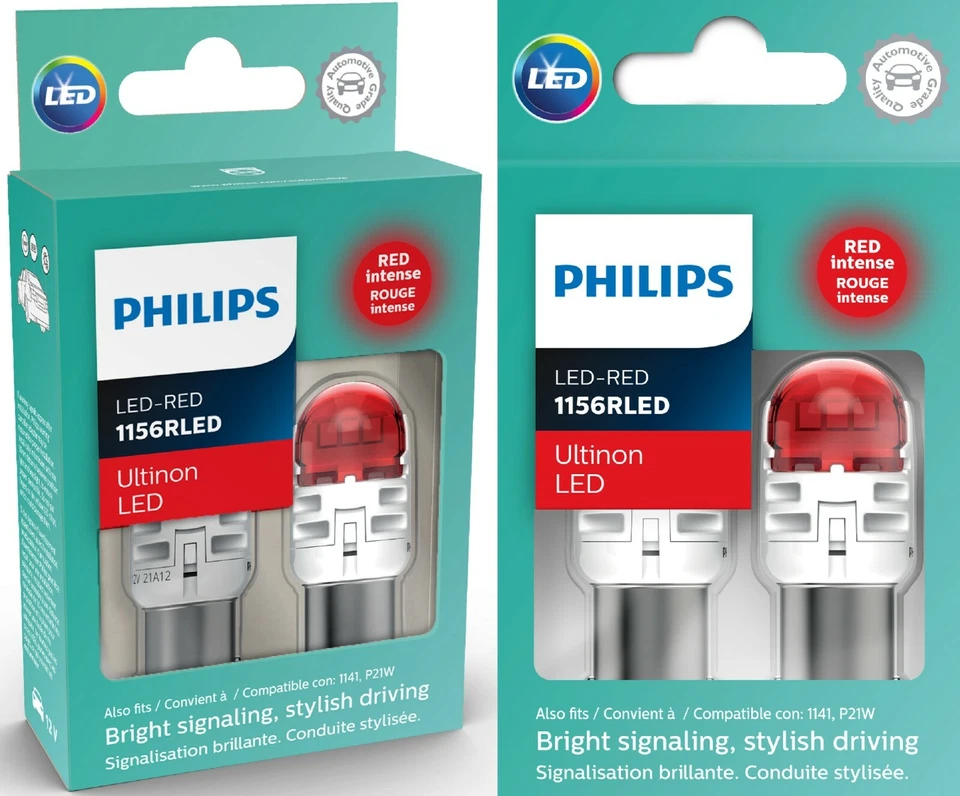 Philips Ultinon Luz LED 1156 Rojo Dos Bombillas Parada Freno Trasero Reemplazo Actualización OE Foto 2 de 4