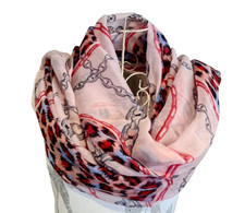 Schal Tuch mit Animal Print 100% Viskose und Ankerkette 180x75 Cm Modell B