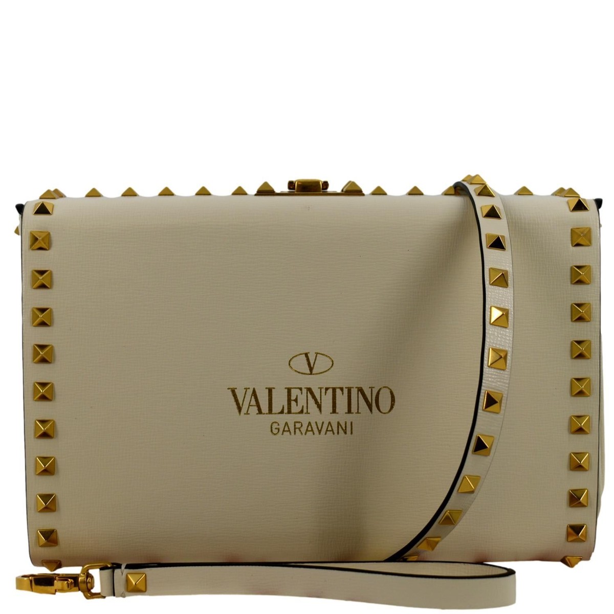 VALENTINO Rockstud Alcove Leather Clutch Shoulder Bag Ivory | eBay