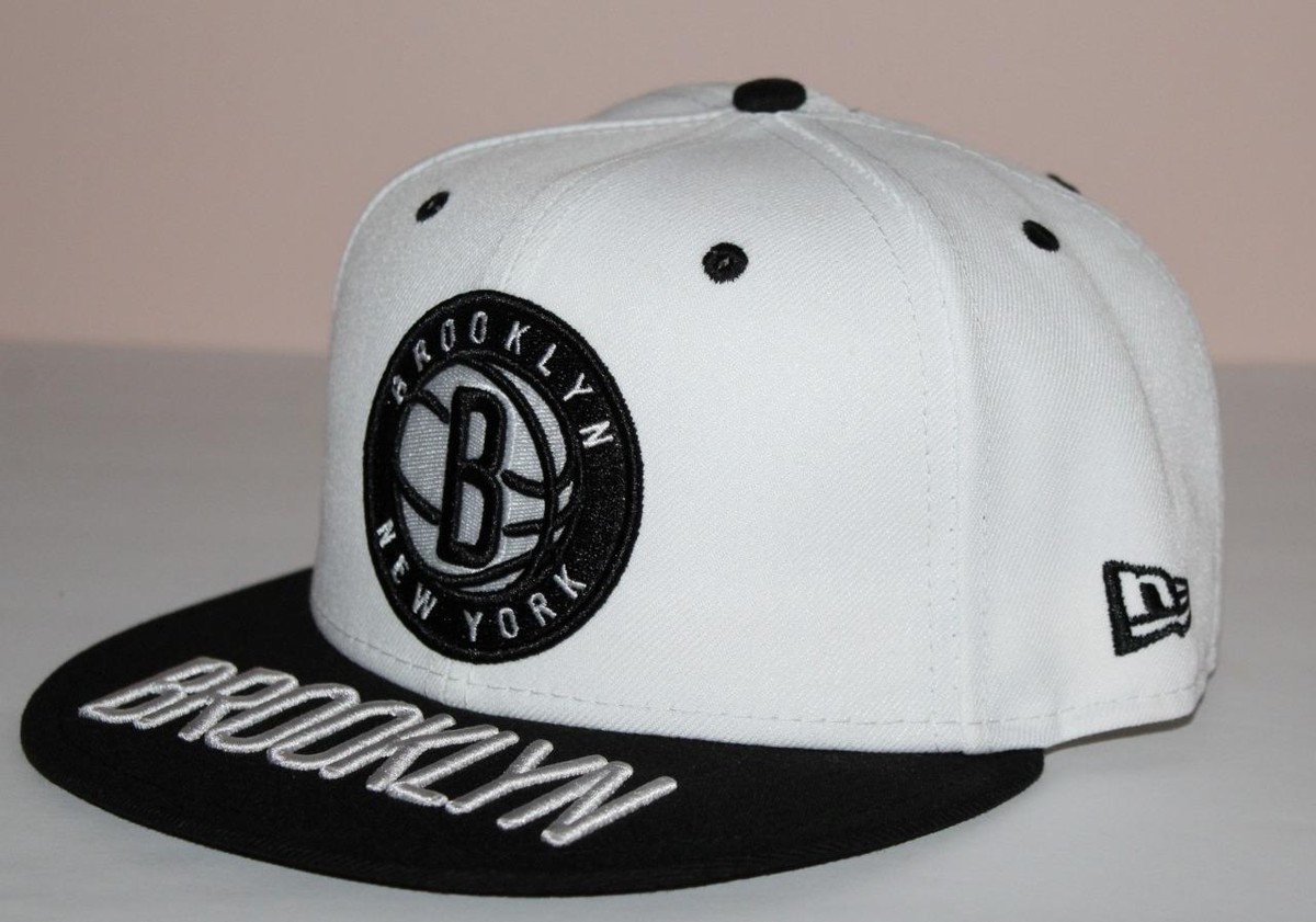 59Fifty New Era Fitted Hat Cap BROOKLYN NETS NBA Top Word White