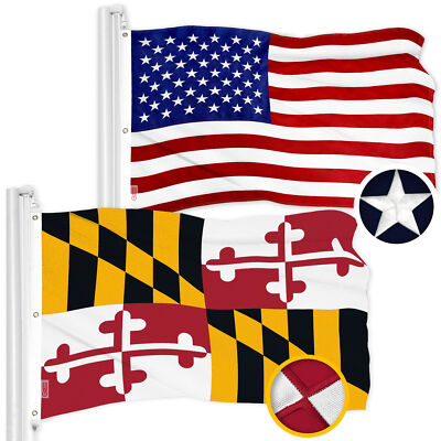 G128 Combo USA Flag 300D & Maryland MD State Flag 5x8 Ft Embroidered 600D Poly