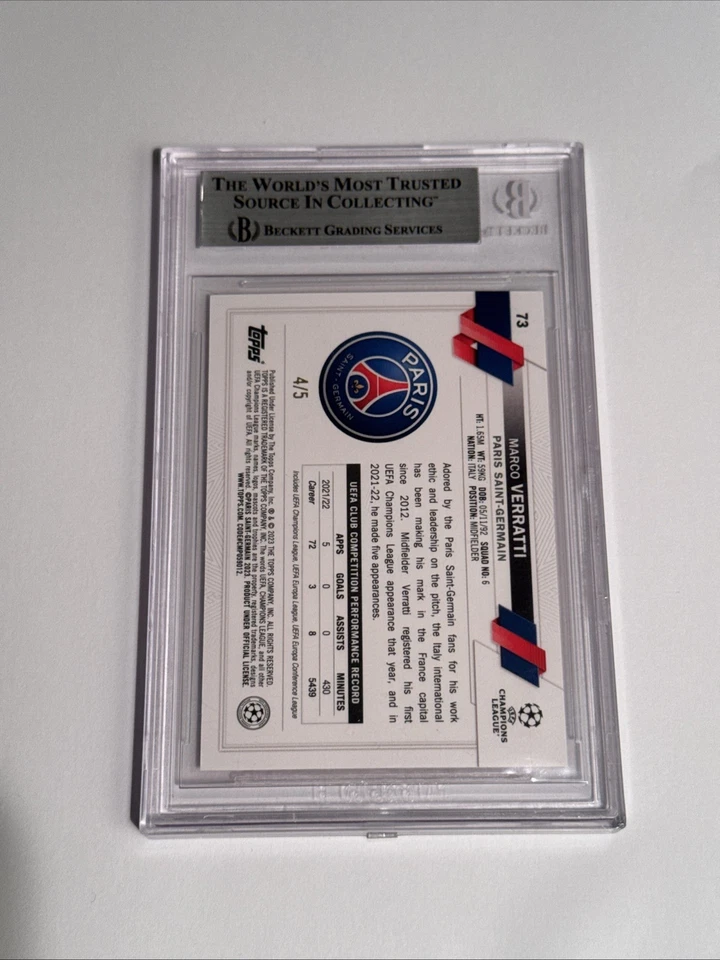 2022-23 Topps UEFA Club Competitions 1st Edition RED Marco Verratti /5 BGS9 POP1 - Image 2 of 2