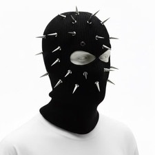 Black Knit Balaclava with Stud Details Punk Style Winter Face Cover
