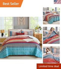 Stylish King Size Boho Striped Quilt Set - Lightweight, 2 Pillowcases Included