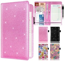 Server Book with 2 Zipper Pockets, Leather Server Book Organizer for Waitress...
