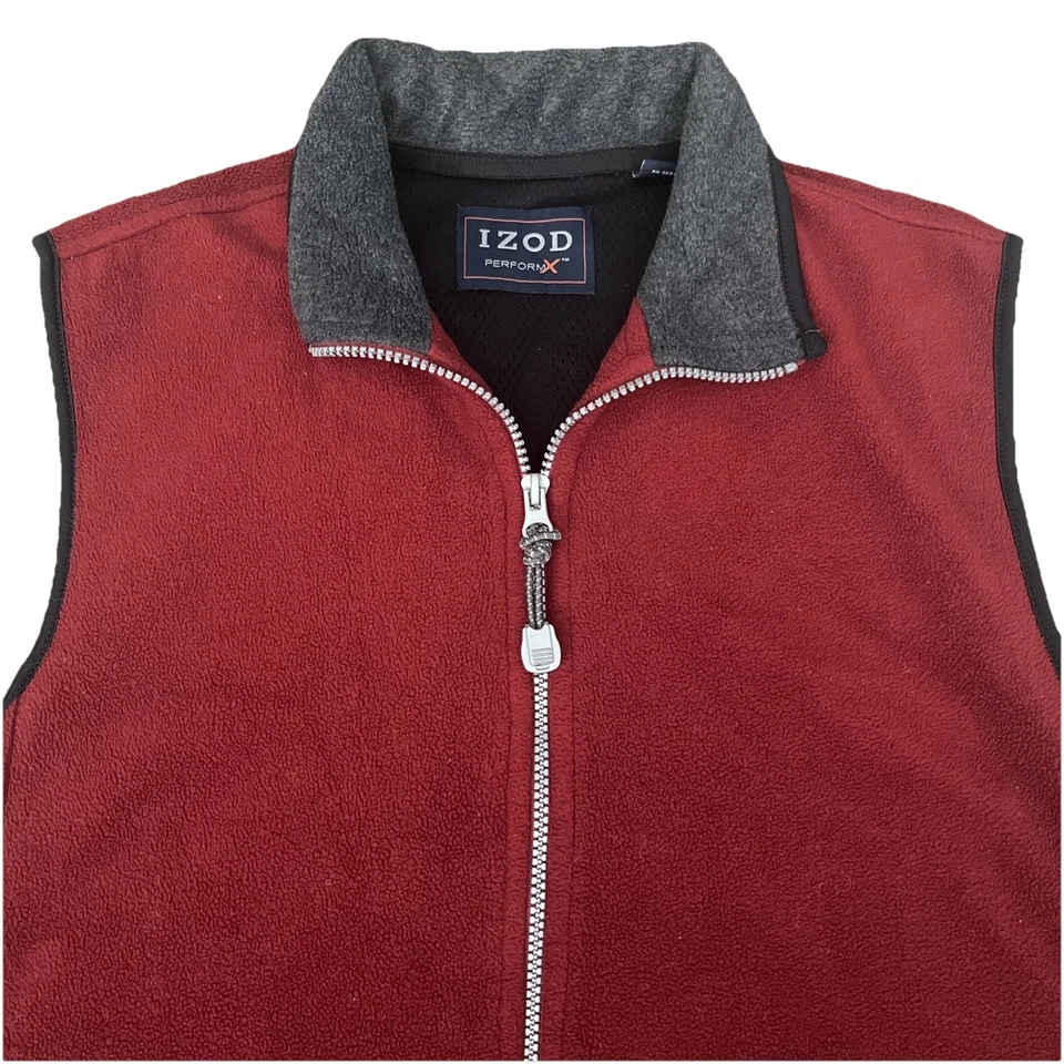 Izod PerformX Men’s Zip Up Fleece Vest Size Small Zipper Pockets Dark Red Casual - Image 2 of 4