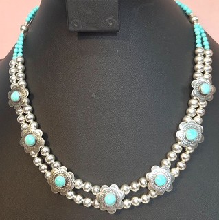 Carolyn Pollack Relios Sterling Silver Turquoise Station Squash necklace jewelry