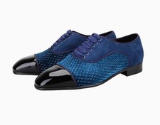 Men's Lace up Block Heels Business Color splicing Leather Suede Party Shoes