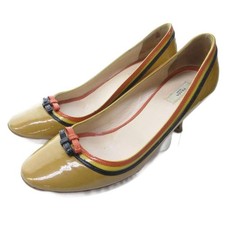 Prada Enamel Ribbon Pumps Round Toe Heels Beige Women's Size EU35.5/US5.5