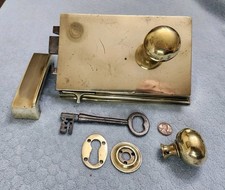 Molded Edge Brass Rim Lock Georgian 18th Century Complete LH 7-1/2