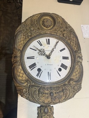 Antique French Morbier Comtoise Style Wall Clock Large Pendulum Clock Untested
