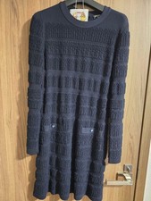 CHANEL Dark Navy Wool Dress Size 36 Long Sleeve Elegant Knit Dress  SR2155