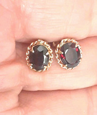 14k Gold Garnet Stud Earrings 2.8 Ct Oval