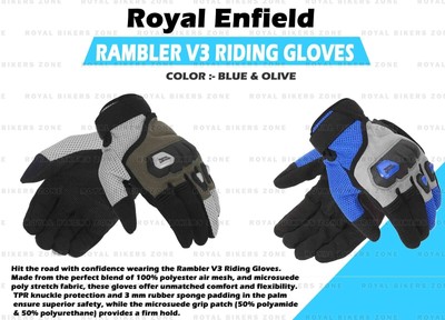 ROYAL ENFILED ''''RAMBLER V3 REITHANDSCHUHE'''' BLAU & OLIV