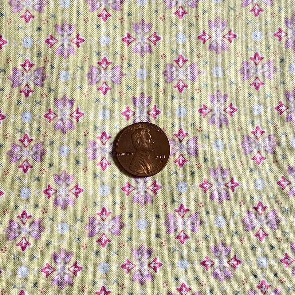 Tela geométrica suave amarillo rosa al principio acolchado algodón BTY Foto 3 de 4